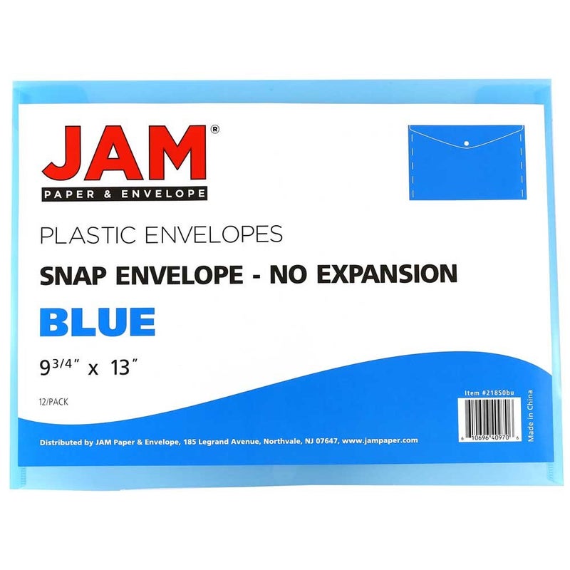 JAM PAPER Plastic Envelopes with Snap Closure - Letter Booklet - 9 3/4 x 13 - Blue - 12/Pack - Image 3